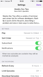 iOS Podcast Settings